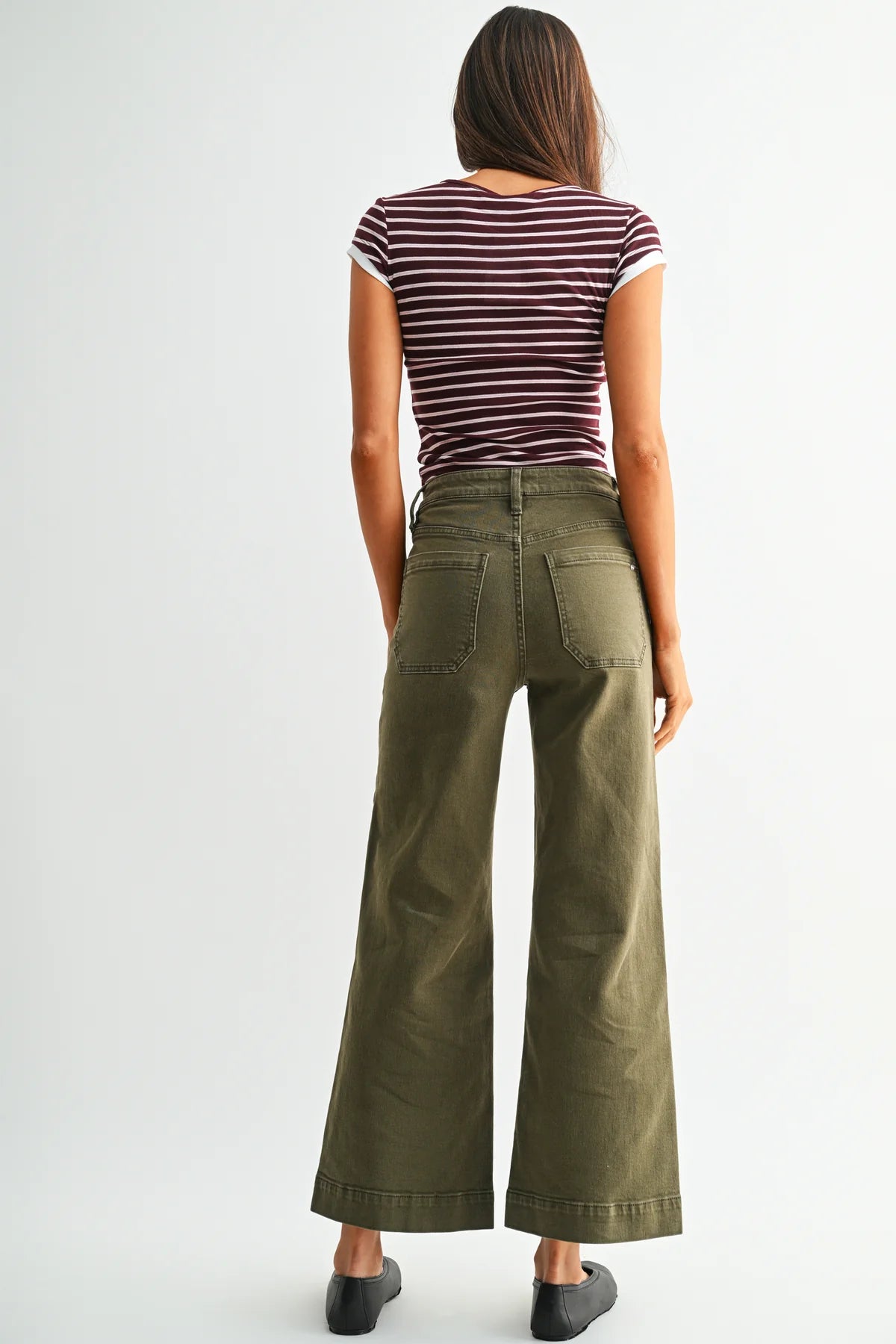 Mica Olive Wide Crop Trousers | High-Rise Stretch Trouser Jeans