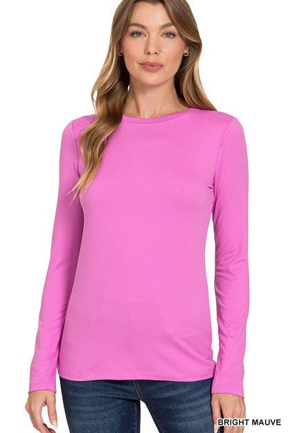 Buttery Brushed Microfiber Long Sleeve Tee | Zenana Layering Top