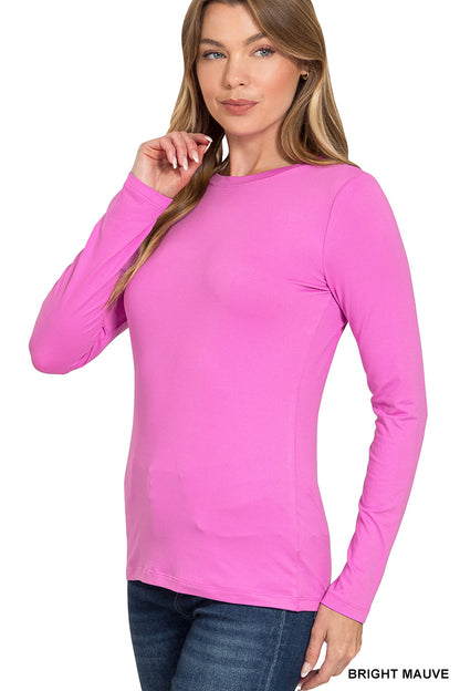 Buttery Brushed Microfiber Long Sleeve Tee | Zenana Layering Top