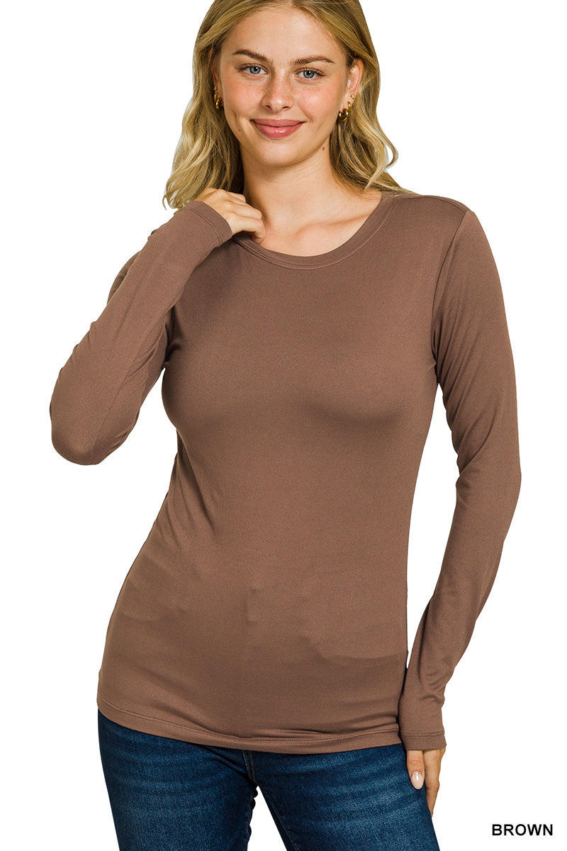 Buttery Brushed Microfiber Long Sleeve Tee | Zenana Layering Top