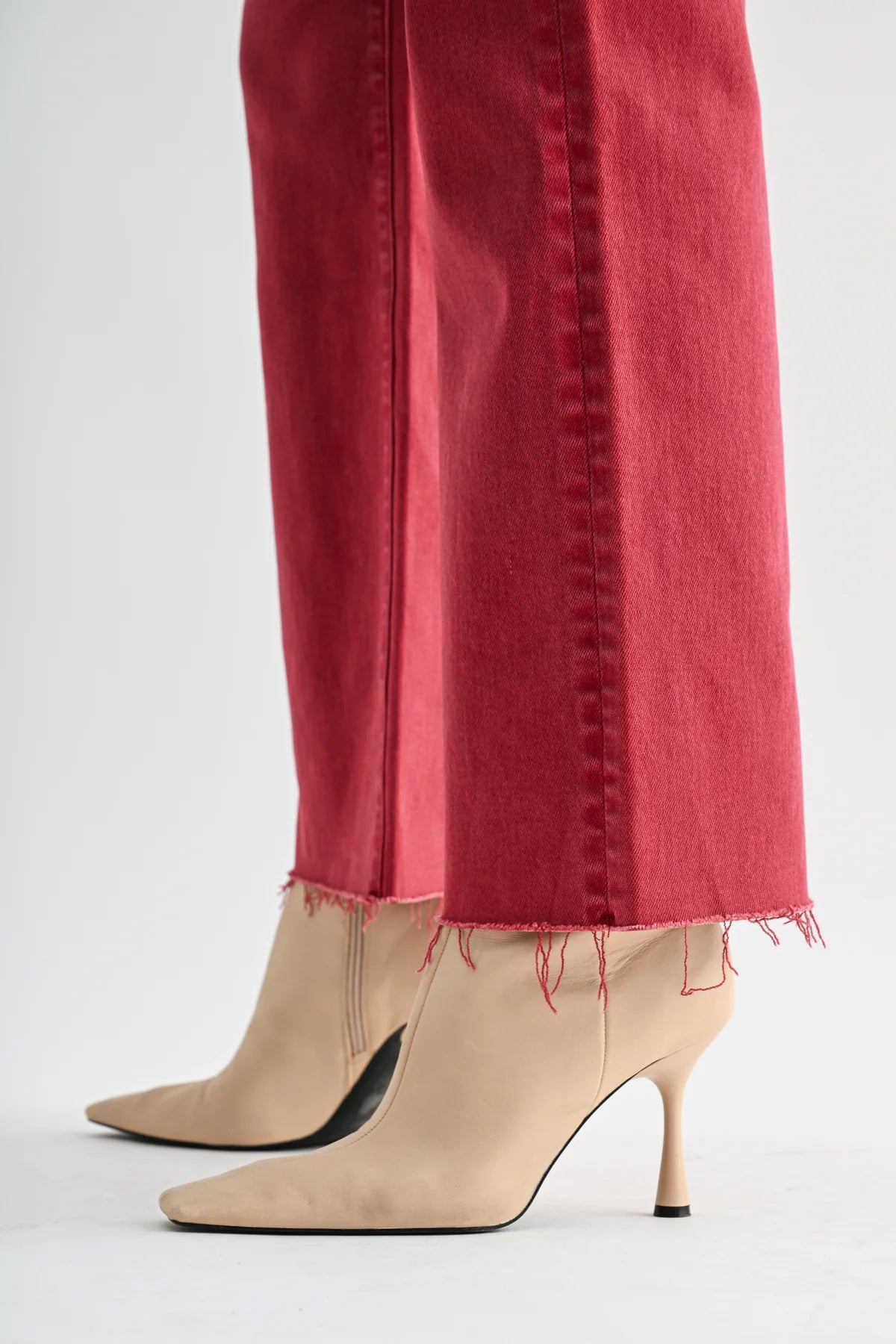 Mica Garnet Tummy Tuck Straight Ankle Jeans | High Rise Raw Hem Denim