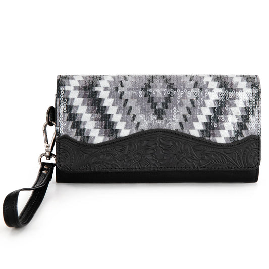 Black and White Montana West Tooled Aztec Collection Wallet