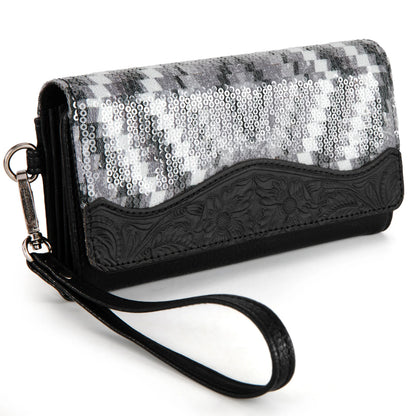 Black and White Montana West Tooled Aztec Collection Wallet