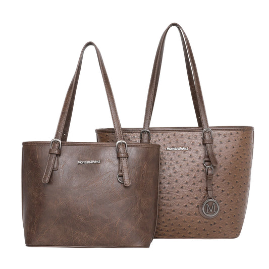 Montana West 2Pcs Set Tote (Concealed Carry Ostrich Print Tote & Small Basic Tote)