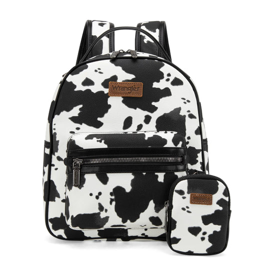 WG133-8603 Wrangler Cow Print Backpack With Coin Pouch - Black