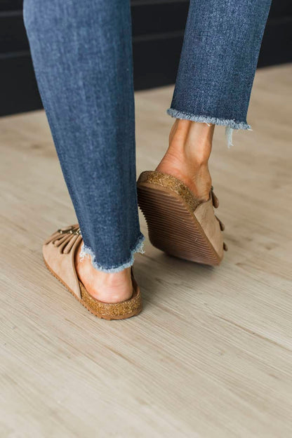 Ashley Slip-On Sandals by Very G | Women’s Taupe Triple Buckle Slide Sandals