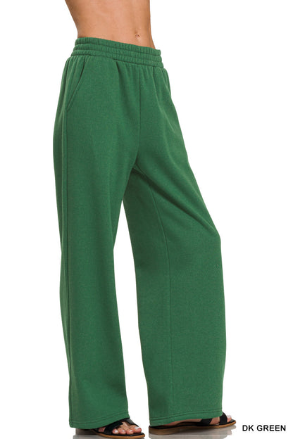 Zenana Fleece Wide Leg Pants with Pockets | Elastic Waist Lounge Pants