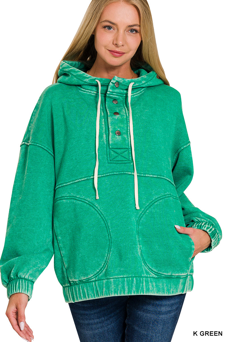 ACID WASH FLEECE OVERSIZED POCKET HOODIE