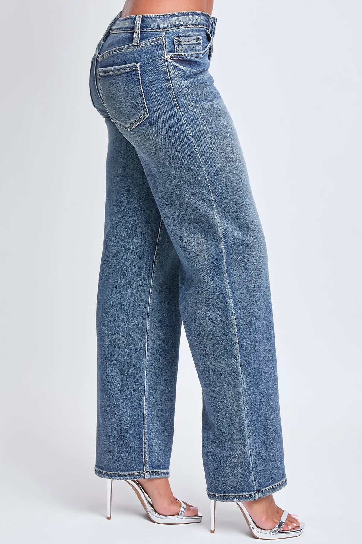 JUNIOR MID RISE WIDE LEG PREMIUM DENIM JEAN YMI