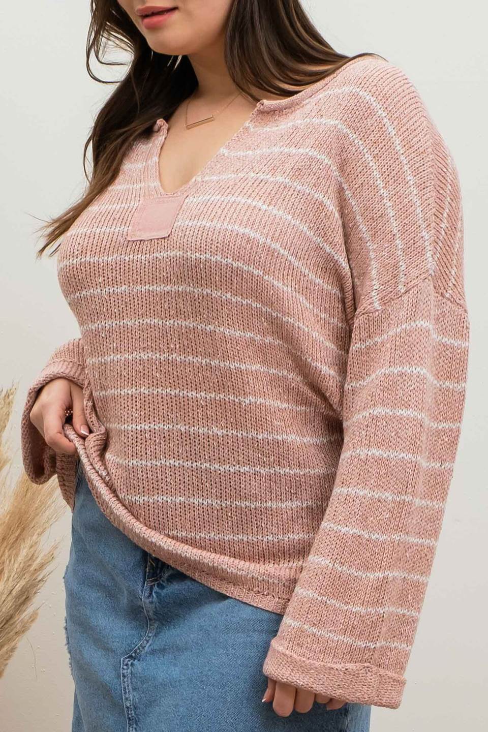 PLUS STRIPED DROP SHOULDER KNIT SWEATER BLU PEPPER