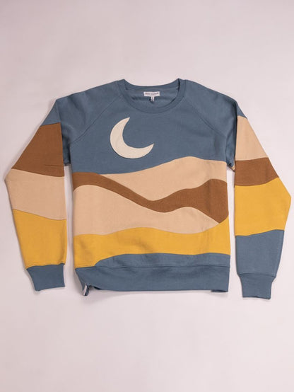 The “Moonbeam Patchwork” Crewneck – Cozy Multicolor Magic