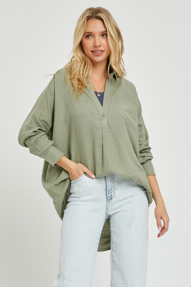 RISEN OVERSIZED POPOVER LINEN SHIRT