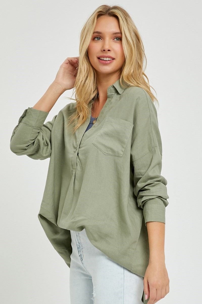 RISEN OVERSIZED POPOVER LINEN SHIRT