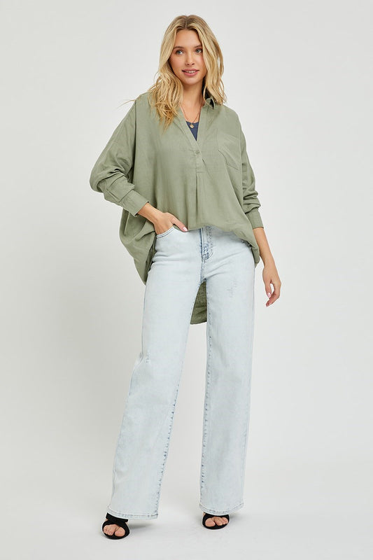 RISEN OVERSIZED POPOVER LINEN SHIRT