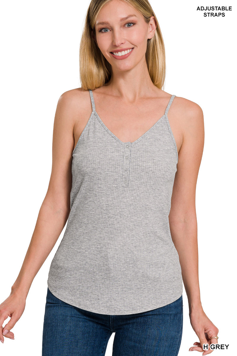 RIBBED HALF SNAP BUTTON CLOSURE CAMI TOP