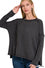 TEXTURED LINE RAW EDGE BOAT NECK LONG SLEEVE TOP ZENANA