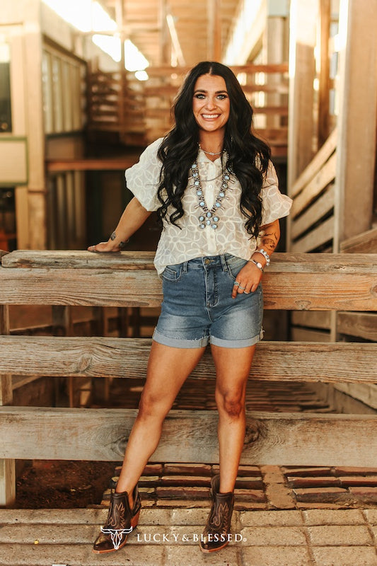 Stone Wash Cuffed Boyfriend Denim Shorts by Lucky & Blessed – Mid Rise Rolled Hem Shorts (4.5” / 6” Inseam)