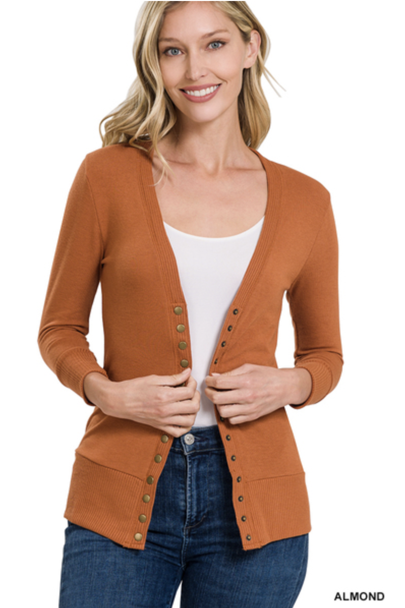 Zenana SNAP BUTTON SWEATER CARDIGAN