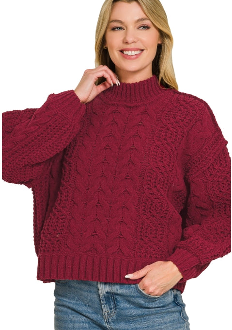 Burgundy Bliss Cable Knit Sweater