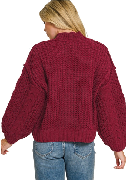 Burgundy Bliss Cable Knit Sweater