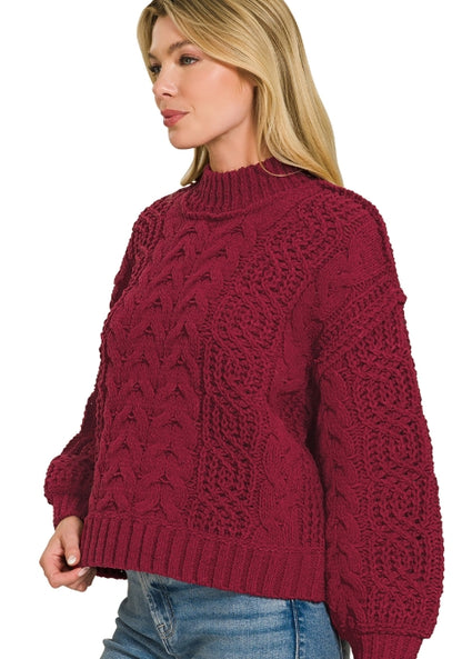 Burgundy Bliss Cable Knit Sweater