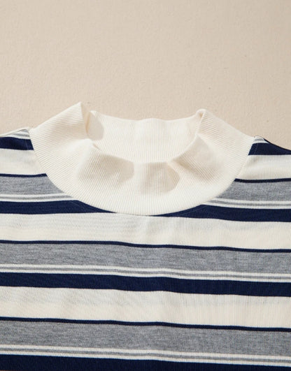 ~PREORDER ~ Blue Stripe Mock Neck Bubble Sleeve Sweatshirt ~PREORDER ~