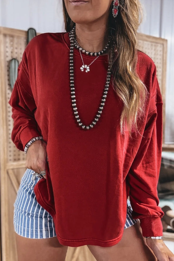 ~PREORDER ~ Red Twist Back Drop Shoulder Sweatshirt ~PREORDER ~