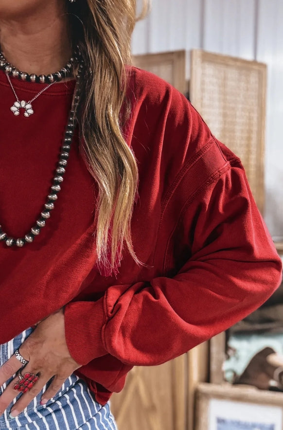 ~PREORDER ~ Red Twist Back Drop Shoulder Sweatshirt ~PREORDER ~