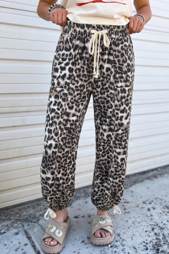 ~PREORDER ~ Black Leopard Drawstring Jogger Jeans ~PREORDER ~