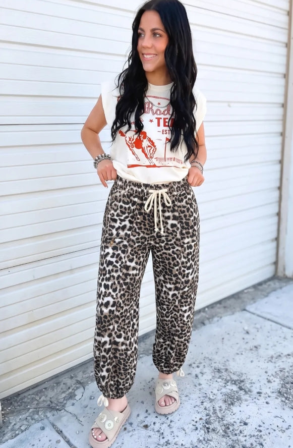 ~PREORDER ~ Black Leopard Drawstring Jogger Jeans ~PREORDER ~