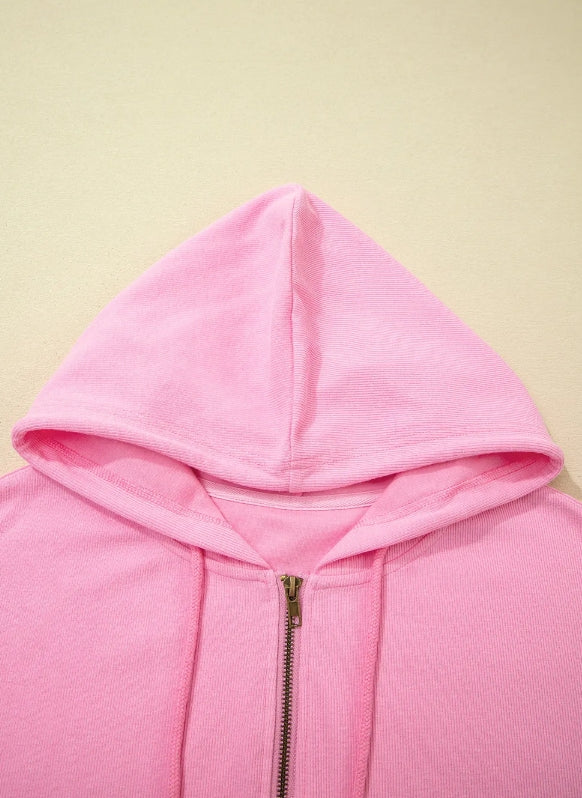 ~PREORDER ~ Sachet Pink Ribbed Zip-Up Hooded Jacket ~PREORDER ~