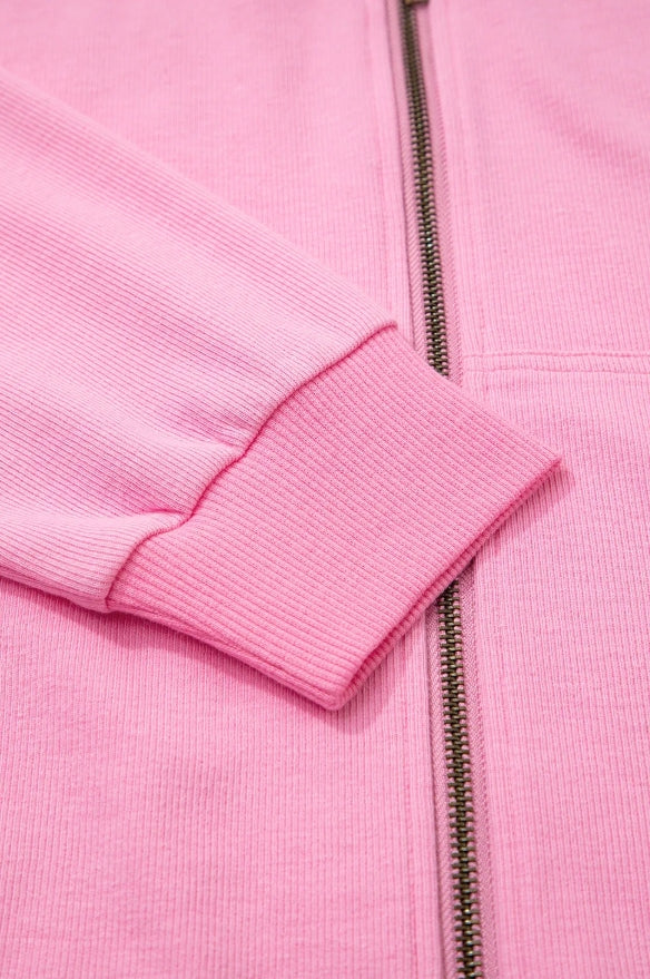 ~PREORDER ~ Sachet Pink Ribbed Zip-Up Hooded Jacket ~PREORDER ~