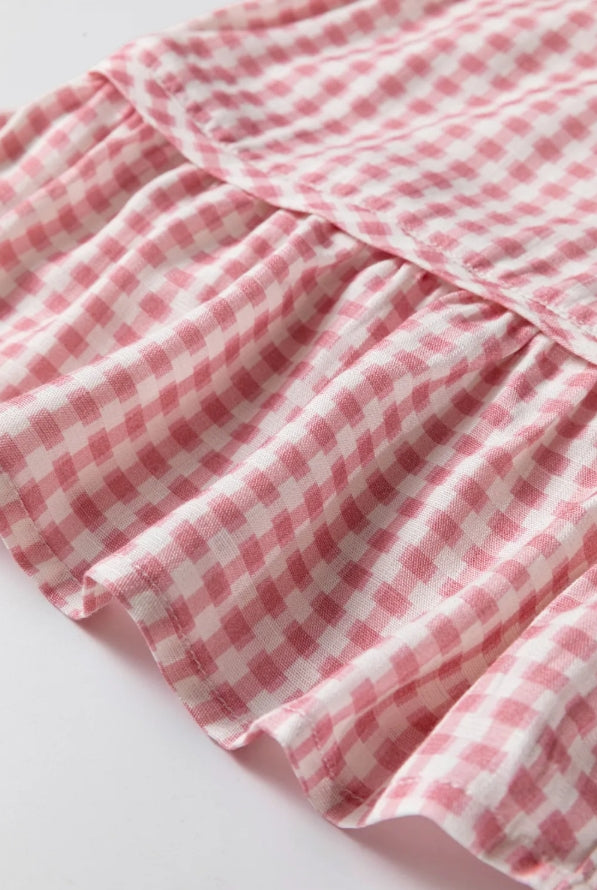 ~PREORDER ~ Pink Gingham Ruffle Hem Button Down Shirt ~PREORDER ~
