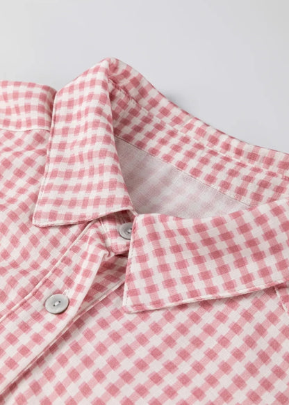 ~PREORDER ~ Pink Gingham Ruffle Hem Button Down Shirt ~PREORDER ~