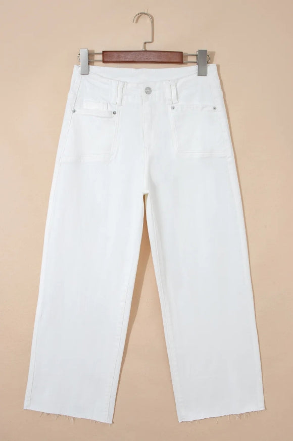 ~PREORDER ~ White Raw Hem Ankle Straight Jeans ~PREORDER ~