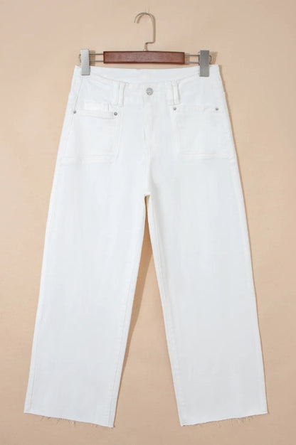 ~PREORDER ~ White Raw Hem Ankle Straight Jeans ~PREORDER ~