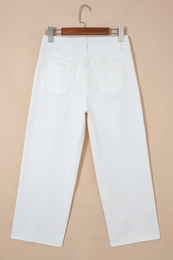 ~PREORDER ~ White Raw Hem Ankle Straight Jeans ~PREORDER ~