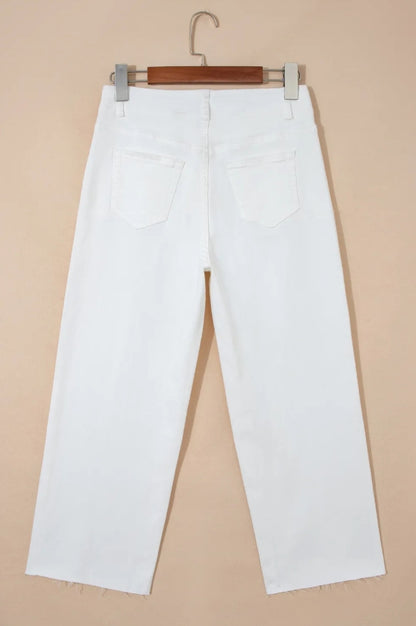~PREORDER ~ White Raw Hem Ankle Straight Jeans ~PREORDER ~