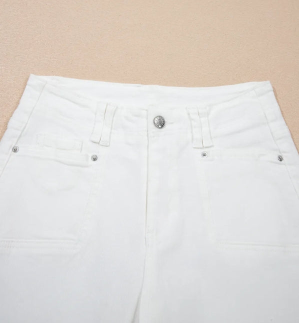 ~PREORDER ~ White Raw Hem Ankle Straight Jeans ~PREORDER ~