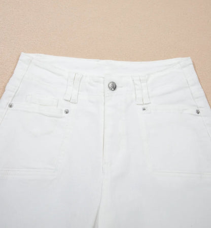 ~PREORDER ~ White Raw Hem Ankle Straight Jeans ~PREORDER ~