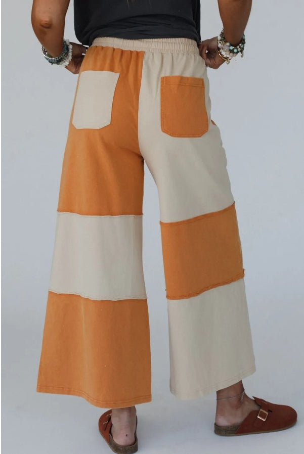 ~PREORDER ~ Russet Colorblock Raw Seam Wide Leg Pants ~PREORDER ~