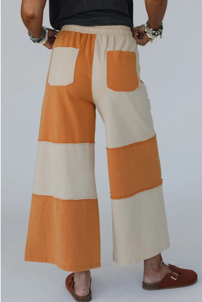 ~PREORDER ~ Russet Colorblock Raw Seam Wide Leg Pants ~PREORDER ~