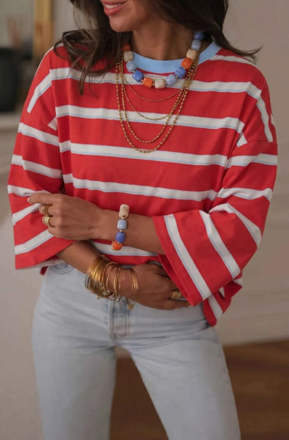 ~PREORDER ~ Racing Red Stripe Bow Back Casual Tee ~PREORDER ~