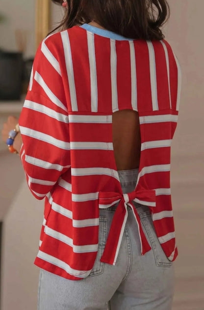 ~PREORDER ~ Racing Red Stripe Bow Back Casual Tee ~PREORDER ~