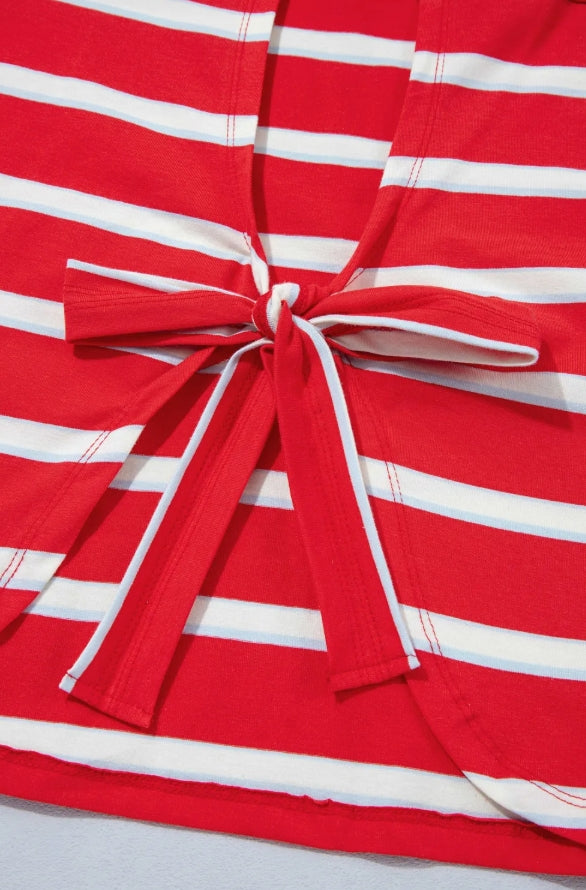 ~PREORDER ~ Racing Red Stripe Bow Back Casual Tee ~PREORDER ~