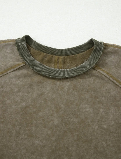 Mineral Washed Daisy Sleeve Top | Olive Floral Oversized Boutique Tee