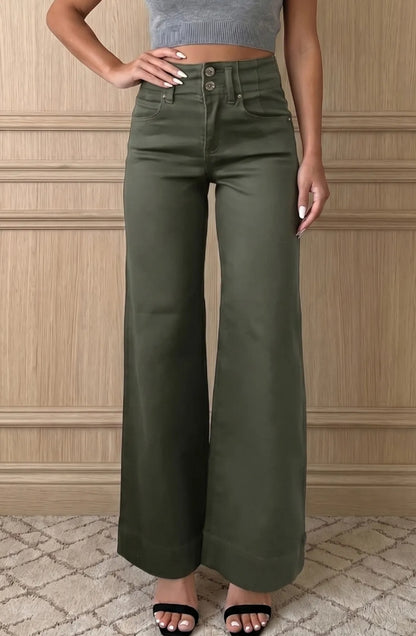 Olive High Rise Wide Leg Pants | Stretch Boutique Trouser Jeans