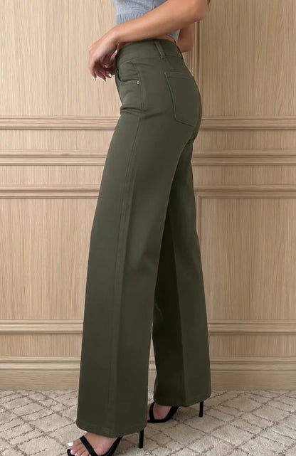 Olive High Rise Wide Leg Pants | Stretch Boutique Trouser Jeans