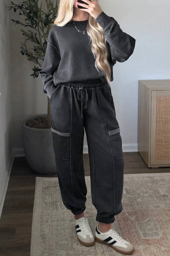 ~PREORDER ~ Carbon Grey Mineral Wash Jogger Pants Set ~PREORDER ~