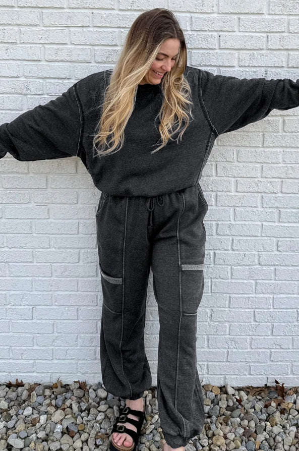 ~PREORDER ~ Carbon Grey Mineral Wash Jogger Pants Set ~PREORDER ~